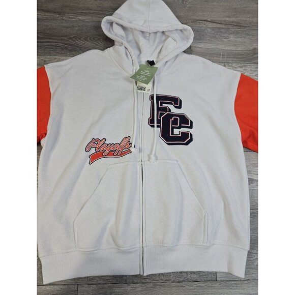 Womens H&M Divided Hoodie White & Orange Full Zip Size Medium Embroidered NWT - Picture 2 of 10